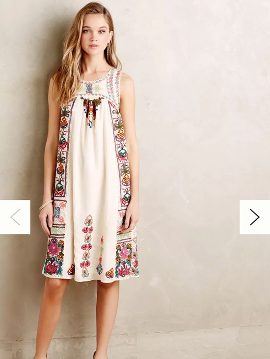 Anthropologie Dresses & Skirts - Anthropologie Khavita Bhartia Cream Midi Dress with Multicolor Floral Embroidery